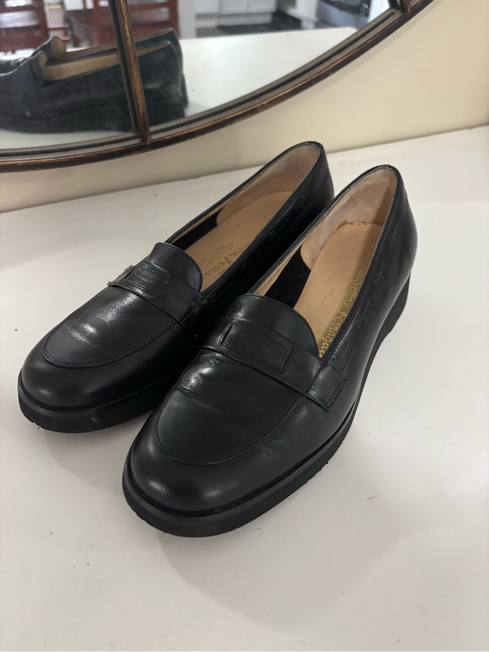 Salvatore Ferragamo Black Leather Penny Loafers for Women